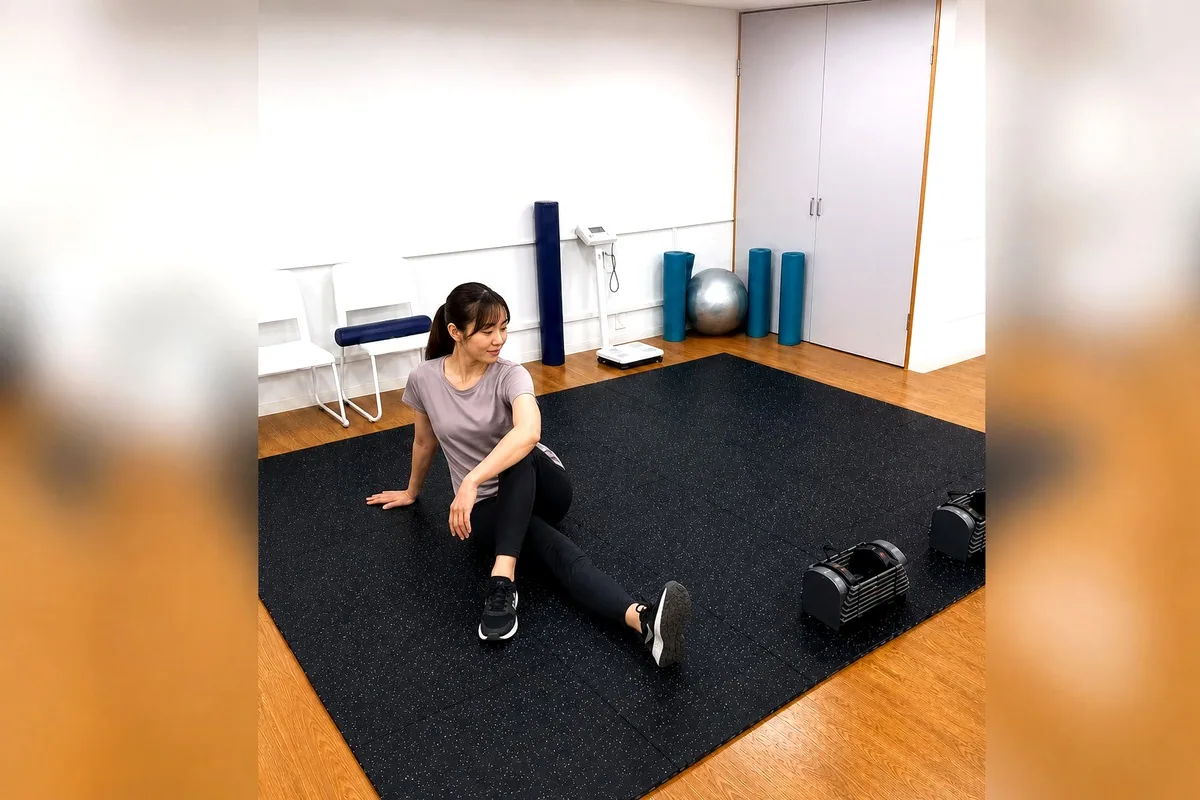 ロコモK.Oのストレッチエリアを利用している様子